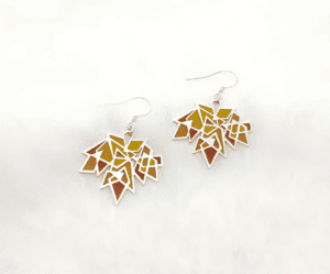 Maple Splendor Earrings, sterling silver with Plique-à-jour enamel, autumn maple leaf design, handcrafted jewelry.