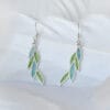 A pair of translucent enamel earrings called ‘Green Willow Leaves’, reflecting the colours and design details of early spring