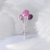 Silver brooch "Moments of Joy" with pink and purple enamel balloons, showing the atmosphere of joy and celebration
