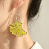 Ginkgo Leaf｜Chartreuse 925 Silver Plique-à-jour Enamel Earrings