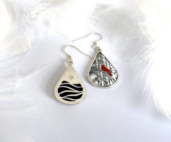 Winter Melody hand-painted enamel earrings
